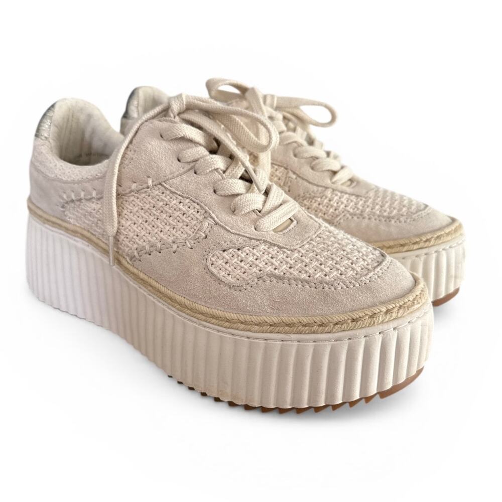 Dolce Vita Woven Platform Espadrille Sneakers Cream Suede Lace Up Shoes Women 8